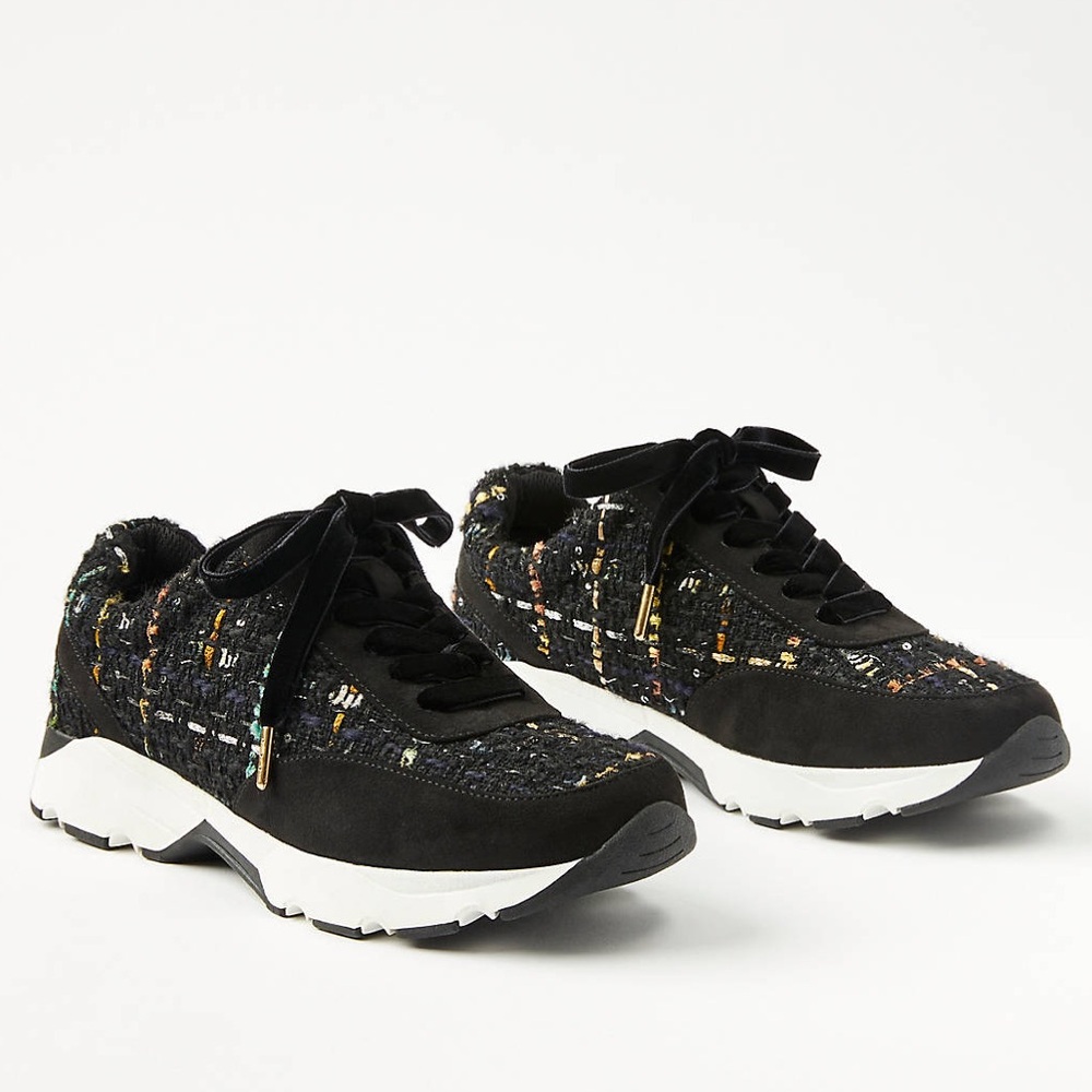 Metallic Tweed Chunky Lace Up Sneakers